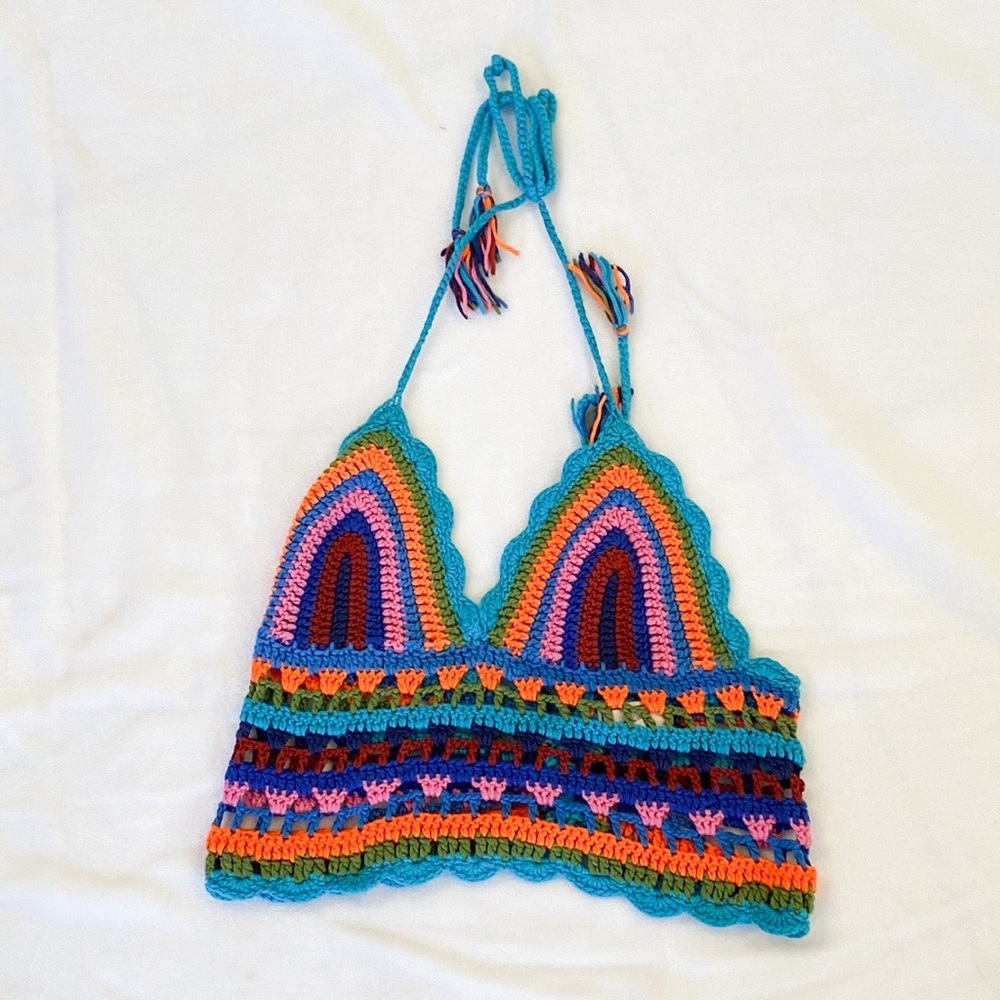 Bohemian festival burning man crochet bikini top - Picture 2 of 5